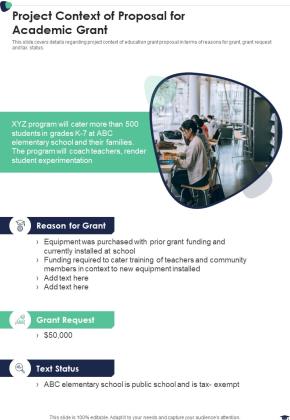 Project Context Of Proposal For Academic Grant One Pager Sample Example Document Slide01