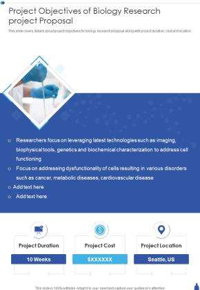 Project Objectives Of Biology Research Project Proposal One Pager Sample Example Document Slide01