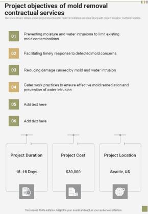 Project Objectives Of Mold Removal Contractual Services One Pager Sample Example Document Slide01