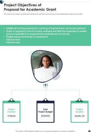 Project Objectives Of Proposal For Academic Grant One Pager Sample Example Document Slide01