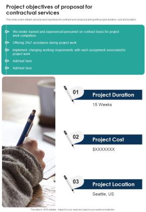 Project Objectives Of Proposal For Contractual Services One Pager Sample Example Document Slide01