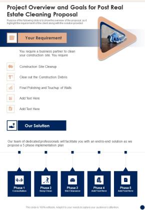 Project Overview And Goals For Post Real Estate Cleaning Proposal One Pager Sample Example Document Slide01