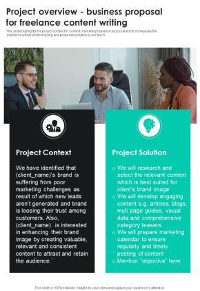 Project Overview Business Proposal For Freelance Content Writing One Pager Sample Example Document Slide01