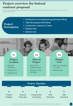 Project Overview For Federal Contract Proposal One Pager Sample Example Document Slide01