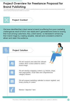 Project Overview For Freelance Proposal For Brand Publishing One Pager Sample Example Document Slide01
