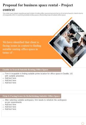Proposal For Business Space Rental Project Context One Pager Sample Example Document Slide01