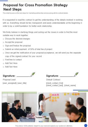 Proposal For Cross Promotion Strategy Next Steps One Pager Sample Example Document Slide01