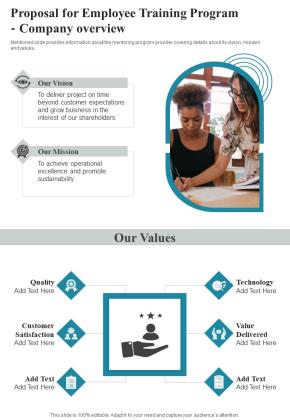 Proposal For Employee Training Program Company Overview One Pager Sample Example Document Slide01