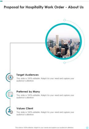 Proposal For Hospitality Work Order About Us One Pager Sample Example Document Slide01