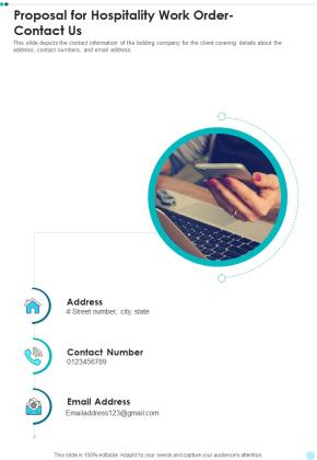 Proposal For Hospitality Work Order Contact Us One Pager Sample Example Document Slide01