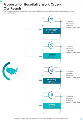 Proposal For Hospitality Work Order Our Reach One Pager Sample Example Document Slide01