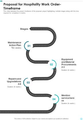 Proposal For Hospitality Work Order Timeframe One Pager Sample Example Document Slide01