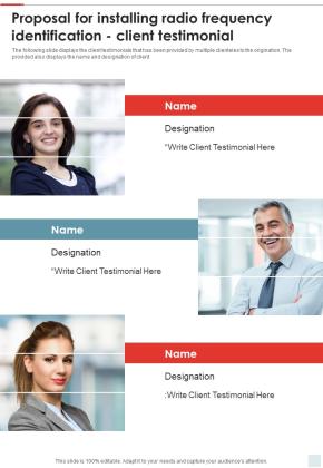 Proposal For Installing Radio Frequency Identification Client Testimonial One Pager Sample Example Document Slide01