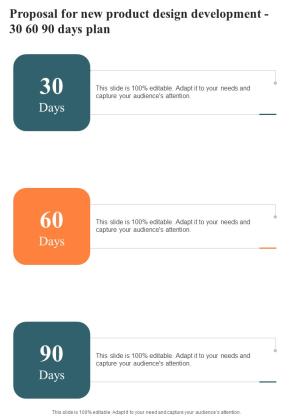 Proposal For New Product Design Development 30 60 90 Days One Pager Sample Example Document Slide01