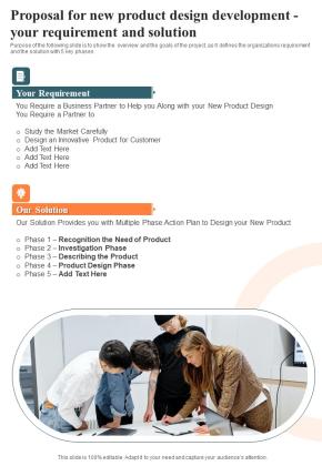 Proposal For New Product Design Development Your Requirement Solution One Pager Sample Example Document Slide01