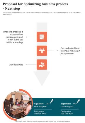 Proposal For Optimizing Business Process Next Step One Pager Sample Example Document Slide01