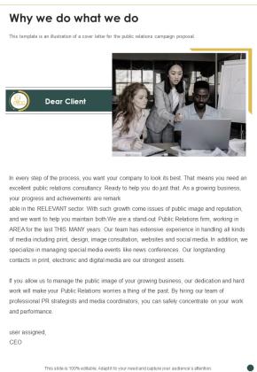 Proposal For PR Campaign Why We Do What We Do One Pager Sample Example Document Slide01