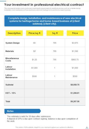 Proposal For Professional Electrical Contract Services Tender Example Document Report Doc Pdf Ppt Slide08