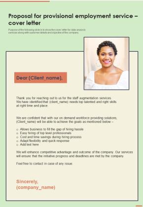 Proposal For Provisional Employment Service Cover Letter One Pager Sample Example Document Slide01