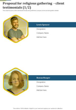 Proposal For Religious Gathering Client Testimonials One Pager Sample Example Document Slide01