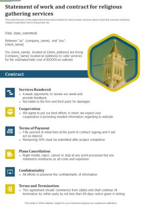 Proposal For Religious Gathering Statement Of Work One Pager Sample Example Document Slide01