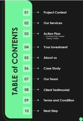 Proposal For Security Guard Services Table Of Contents One Pager Sample Example Document Slide01