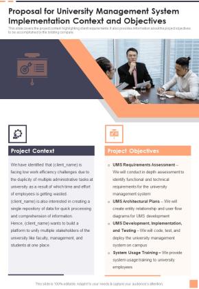 Proposal For University Management System Implementation Context And Objectives Wd One Pager Sample Example Document Slide01
