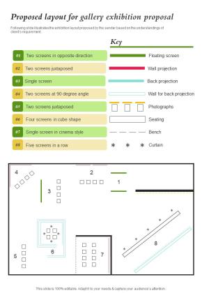 Proposed Layout For Gallery Exhibition Proposal One Pager Sample Example Document Slide01