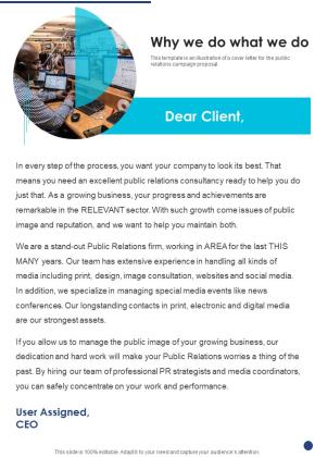 Public Relations Service Contractor Bid Proposal Why We Do What We Do One Pager Sample Example Document Slide01