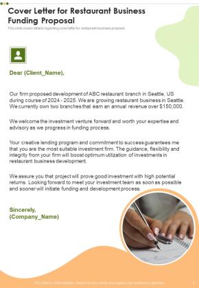Restaurant Business Funding Proposal Example Document Report Doc Pdf Ppt Slide02