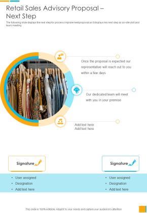 Retail Sales Advisory Proposal Next Step One Pager Sample Example Document Slide01