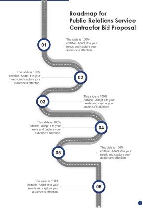 Roadmap For Public Relations Service Contractor Bid Proposal One Pager Sample Example Document Slide01