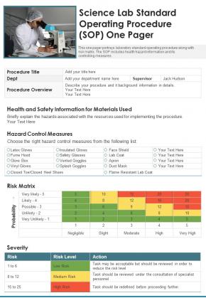 Science Lab Standard Operating Procedure SOP One Pager PDF Document PPT ...