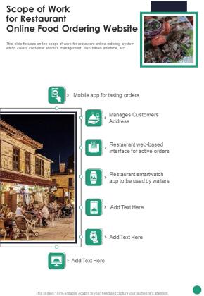Scope Of Work For Restaurant Online Food Ordering Website One Pager Sample Example Document Slide01