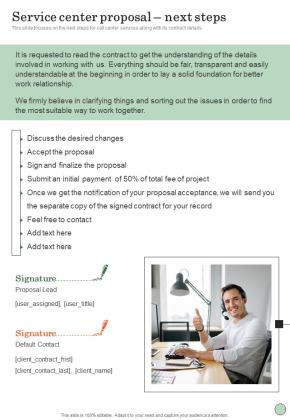 Service Center Proposal Next Steps One Pager Sample Example Document Slide01