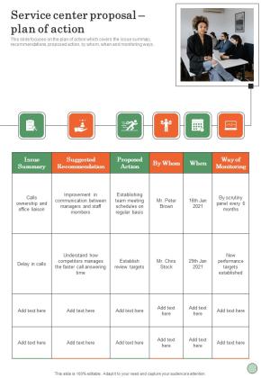 Service Center Proposal Plan Of Action One Pager Sample Example Document Slide01