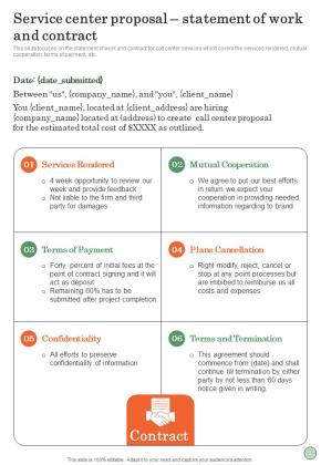 Service Center Proposal Statement Of Work And Contract One Pager Sample Example Document Slide01