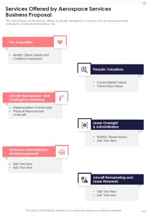 Services Offered By Aerospace Services Business Proposal One Pager Sample Example Document Slide01