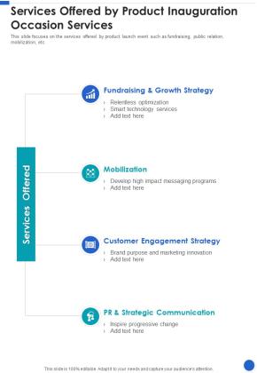 Services Offered By Product Inauguration Occasion Services One Pager Sample Example Document Slide01