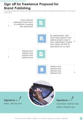 Sign Off For Freelance Proposal For Brand Publishing One Pager Sample Example Document Slide01