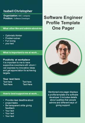 Software Engineer Profile Template One Pager PDF Document PPT Template