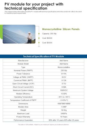 Solar Energy System Sales And Setup Pv Module For Your Project One Pager Sample Example Document Slide01
