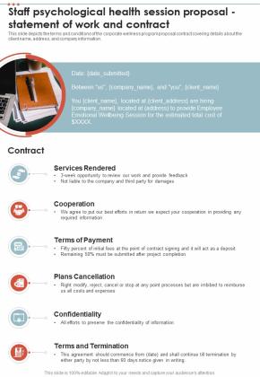 Staff Psychological Health Session Proposal Statement Of Work And Contract One Pager Sample Example Document Slide01