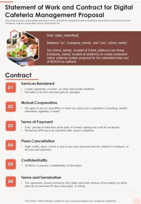 Statement Of Work And Contract For Digital Cafeteria Management Proposal One Pager Sample Example Document Slide01