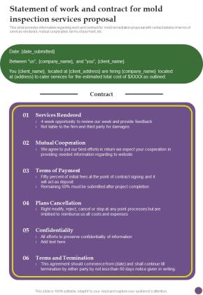 Statement Of Work And Contract For Mold Inspection Services Proposal One Pager Sample Example Document Slide01