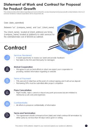 Statement Of Work And Contract For Proposal For Product Growth One Pager Sample Example Document Slide01