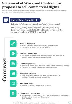 Statement Of Work And Contract For Proposal To Sell Commercial Flights One Pager Sample Example Document Slide01