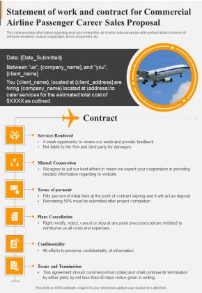 Statement Work Contract Commercial Airline Passenger Career Sales Proposal One Pager Sample Example Document Slide01