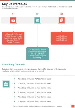 TV Promotion Proposal Key Deliverables One Pager Sample Example Document Slide01