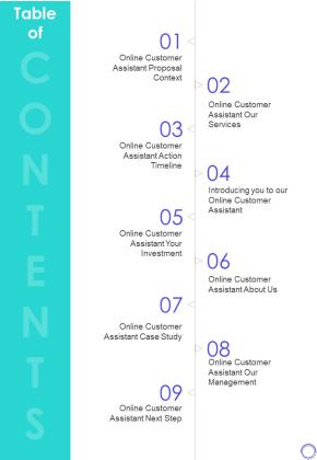 Table Of Content Digital Client Assistant Proposal One Pager Sample Example Document Slide01